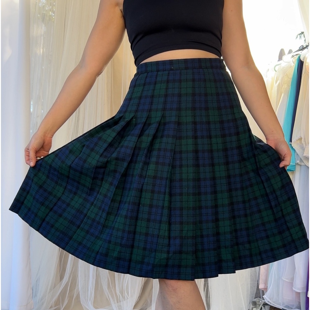 Vintage authentic tartan plaid blue green wool Pendleton skirt kilt size 12